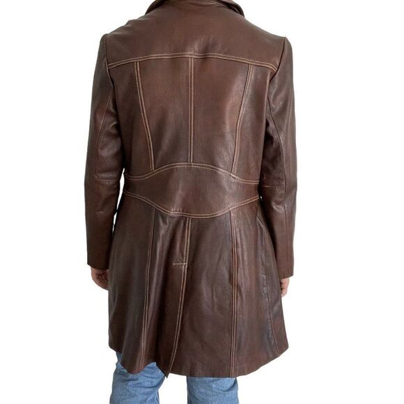 Vintage 90s Womens Wilsons Leather Brown Retro Mid Length Mid Mod Jacket Sz M - Picture 8 of 11